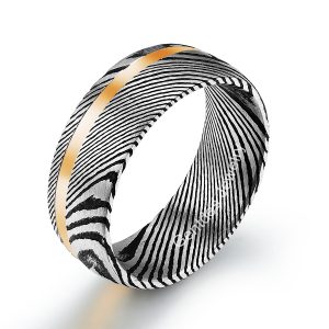 Damascus Ring, Special Texture Ring, Silver And Black Ring, Wedding Rings, Comfort Fit 8MM, Engagement Bands