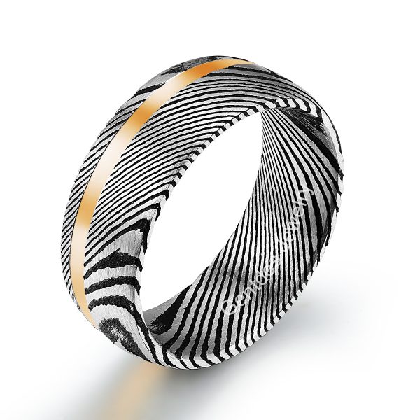 Damascus Ring, Special Texture Ring, Silver And Black Ring, Wedding Rings, Comfort Fit 8MM, Engagement Bands