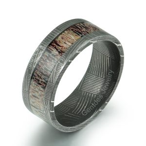 Antler Damascus Ring, Custom Ring, Antler Ring, 8MM Comfort Fit, Mens Wedding Band