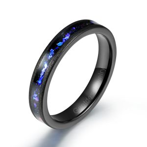 Tungsten Carbide Ring, Blue Foil Ring, Sandblast Black Ring, Wedding Rings, Comfort Fit 4MM, Engagement Bands