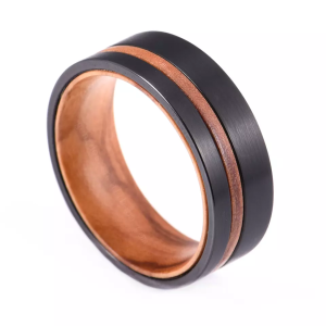Brushed Black Wood Ring,Wood Wedding Band, Olive Wood, Comfort Fit, Tungsten Carbide Ring For Men