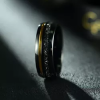 8MM Mens Ring, Black And Gold Tungsten Ring, Crushed Meteorite Ring, Wedding Band, Mens Tungsten Band - 图片 3