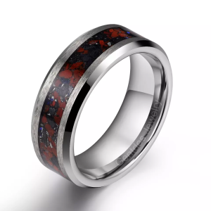 Dinosaur Bone Ring, Comfort Fit 8mm, Crushed Dinosaur Bone and Meteorite Debris Ring, Mens Wedding Ring