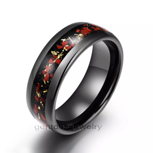 8mm Tungsten Ring For Men,Engagement Band, Comfort Fit, Red Stone And Colored Foil Inlay, Wedding Band