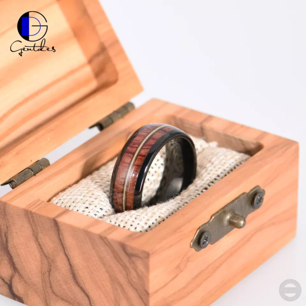 Guitar String Ring, Tungsten Carbide Ring, Wood Ring, Black 8MM Ring, Comfort Fit, Engagement Bands For Men - 图片 4