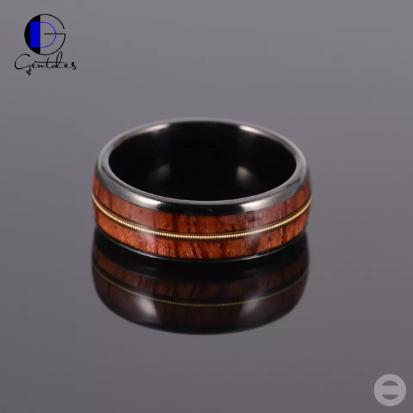 Guitar String Ring, Tungsten Carbide Ring, Wood Ring, Black 8MM Ring, Comfort Fit, Engagement Bands For Men - 图片 2