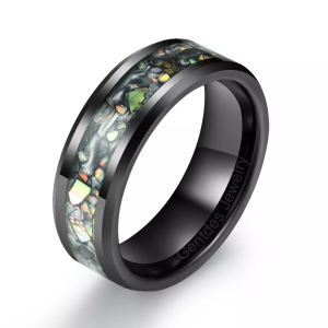 8MM Tungsten Ring, Comfort Fit, Abalone Shell Ring, Opal Wedding Bands,  Black Ring
