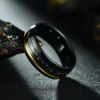 8MM Mens Ring, Black And Gold Tungsten Ring, Crushed Meteorite Ring, Wedding Band, Mens Tungsten Band - 图片 5