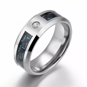 Tungsten Ring 8mm Sliver, Blue Carbon Fiber , Wedding Ring Mens, Engagement Promise Gift