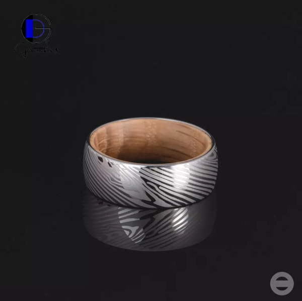 Damascus Steel Ring, Whisky Barrel Wood Ring, Men Wedding Ring, Engagement Promise Ring, Anniversary Birthday Gift, Comfort Fit 8MM - 图片 3