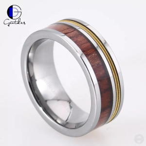 Guitar String Ring, Wood Ring, Wood Tungsten Ring, Comfort Fit, High Polish, Wedding Ring For Men