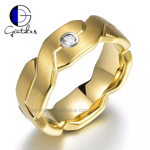 Tungsten Wedding Band 18k, Engraved Gold Ring, CZ Inlay Band, Tungsten Band For Men's Ring