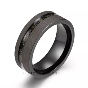 Custom 8mm Gun Titanium Ring, Comfort Fit, Black Sandblasted Wedding Ring, Men Ring
