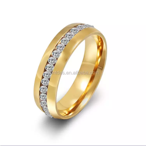 Womens Titanium CZ Eternity Wedding Band, Titanium Steel Ring, Gold Ring, Comfort Fit, High Polish, Unisex Wedding Ring