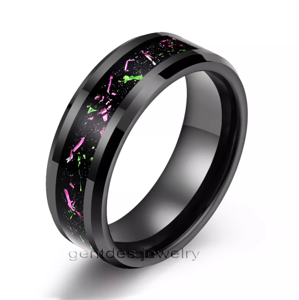 Black Tungsten Ring, Comfort Fit, Wedding Ring Gold Foil, Wedding Band Man