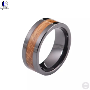 Custom Whisky Barrel Wood, Sliver Ceramic Ring, Engagement Anniversary Marriage Band, Nature Wood Ring