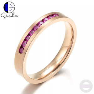 Titanium Wedding Bands, Rose Gold Ring, Pink Zircon Ring, Inlay CZ Ring, Women Wedding Ring