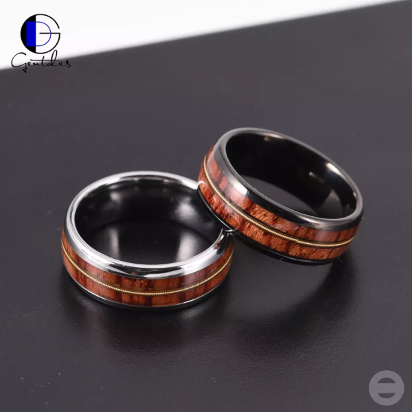 Guitar String Ring, Tungsten Carbide Ring, Wood Ring, Black 8MM Ring, Comfort Fit, Engagement Bands For Men - 图片 3