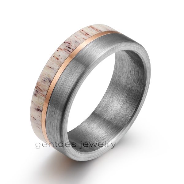 8MM Silver Ring,Antler Ring,Tungsten Carbide Ring,Men Wedding Bands,Rose Gold Plated