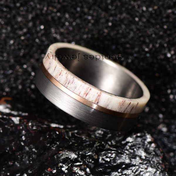 8MM Silver Ring,Antler Ring,Tungsten Carbide Ring,Men Wedding Bands,Rose Gold Plated - 图片 4