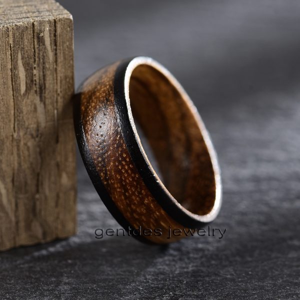 Whiskey Barrel Wood, Ebony Ring, 8mm Wooden Rings, Mens Wedding Ring, 8MM Engagement Bands, Handmade Jewelry - 图片 3