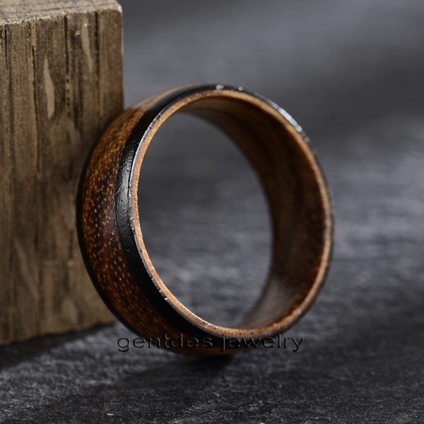 Whiskey Barrel Wood, Ebony Ring, 8mm Wooden Rings, Mens Wedding Ring, 8MM Engagement Bands, Handmade Jewelry - 图片 2