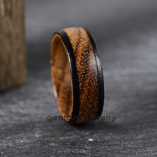 Whiskey Barrel Wood, Ebony Ring, 8mm Wooden Rings, Mens Wedding Ring, 8MM Engagement Bands, Handmade Jewelry - 图片 6