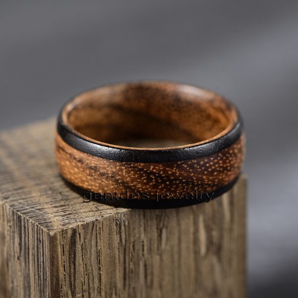 Whiskey Barrel Wood, Ebony Ring, 8mm Wooden Rings, Mens Wedding Ring, 8MM Engagement Bands, Handmade Jewelry - 图片 5