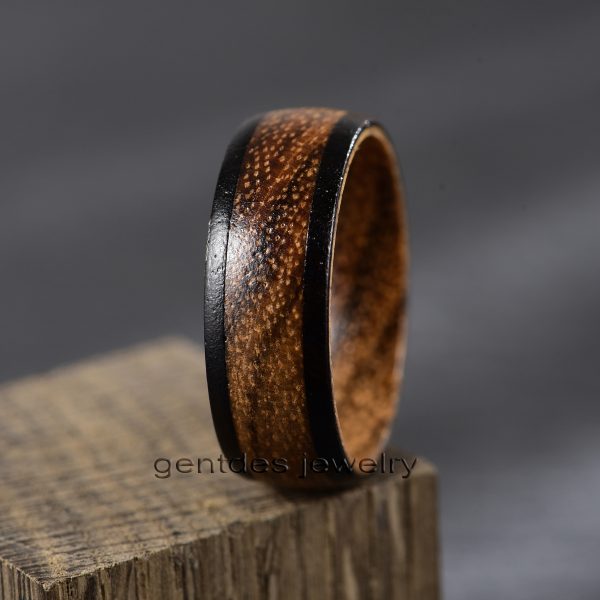 Whiskey Barrel Wood, Ebony Ring, 8mm Wooden Rings, Mens Wedding Ring, 8MM Engagement Bands, Handmade Jewelry - 图片 4