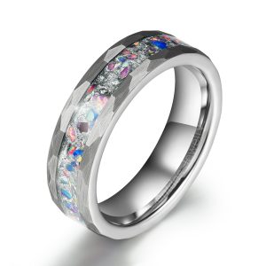 Tungsten Carbide Ring, Opal Ring, 6MM Silver Ring, Hammered Ring, Mens Wedding Bands Ring, Comfort Fit Ring
