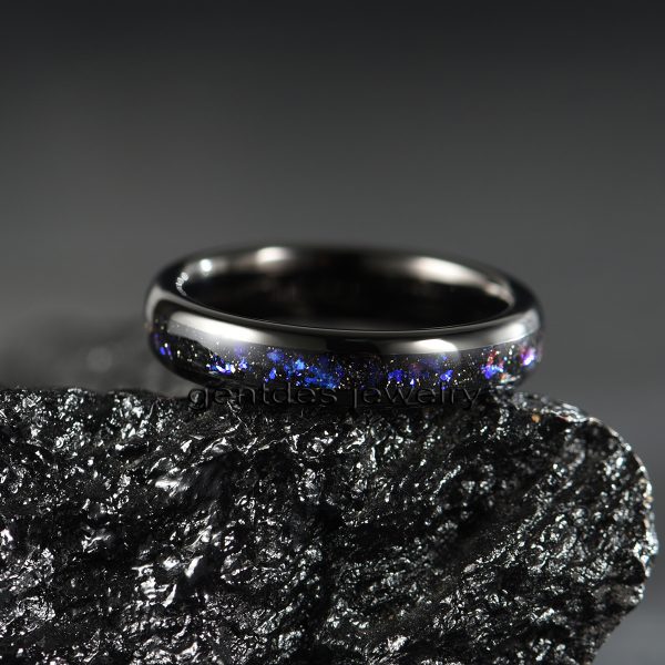 4mm Black High Polished Tungsten Ring, Inlaid With Purple Sandstone, Luxury Wedding Bands Ring, Men Comfort Ring - 图片 4