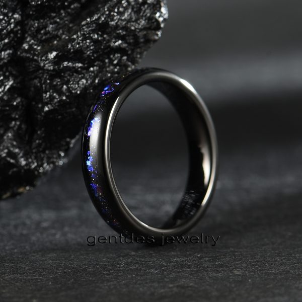4mm Black High Polished Tungsten Ring, Inlaid With Purple Sandstone, Luxury Wedding Bands Ring, Men Comfort Ring - 图片 2