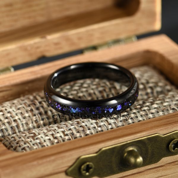 4mm Black High Polished Tungsten Ring, Inlaid With Purple Sandstone, Luxury Wedding Bands Ring, Men Comfort Ring - 图片 8