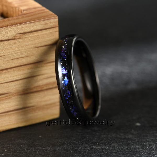 4mm Black High Polished Tungsten Ring, Inlaid With Purple Sandstone, Luxury Wedding Bands Ring, Men Comfort Ring - 图片 7