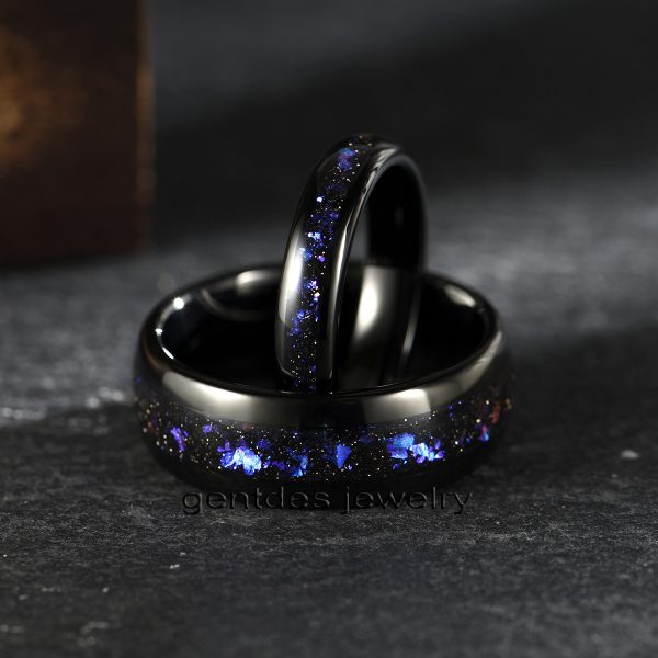 4mm Black High Polished Tungsten Ring, Inlaid With Purple Sandstone, Luxury Wedding Bands Ring, Men Comfort Ring - 图片 6