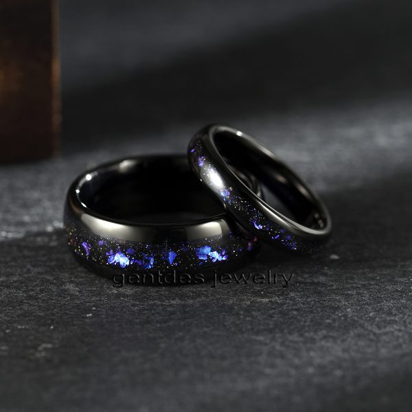 4mm Black High Polished Tungsten Ring, Inlaid With Purple Sandstone, Luxury Wedding Bands Ring, Men Comfort Ring - 图片 5
