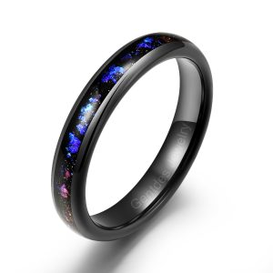 4mm Black High Polished Tungsten Ring, Inlaid With Purple Sandstone, Luxury Wedding Bands Ring, Men Comfort Ring