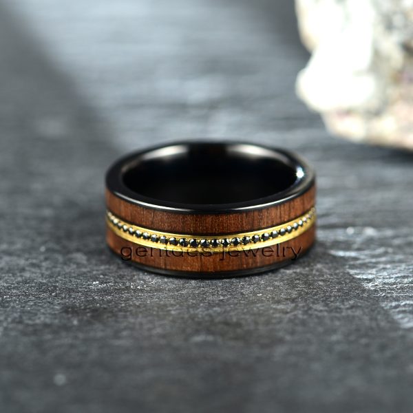 Titanium Ring Black, Black CZ Stone Ring, American Walnut Ring, Mens Wedding Ring, Mens Engagement Ring - 图片 4