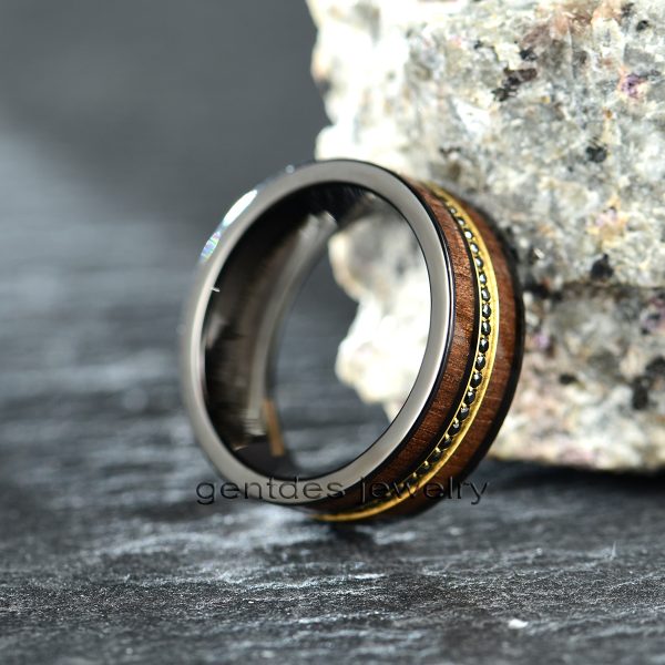 Titanium Ring Black, Black CZ Stone Ring, American Walnut Ring, Mens Wedding Ring, Mens Engagement Ring - 图片 3