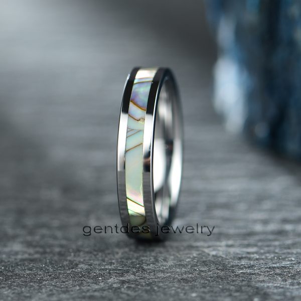 Abalone Shell Tungsten Ring, 4mm Wedding Ring, Engagement Ring, Anniversary Engagement Gift - 图片 4