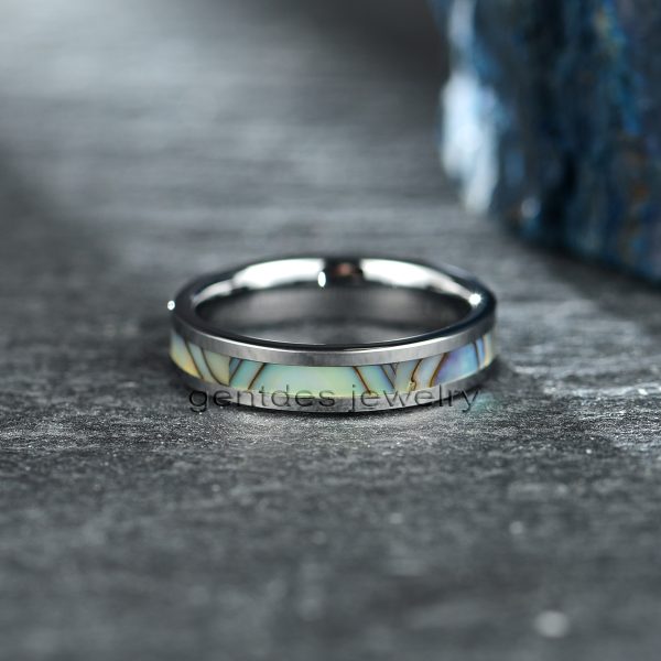 Abalone Shell Tungsten Ring, 4mm Wedding Ring, Engagement Ring, Anniversary Engagement Gift - 图片 3
