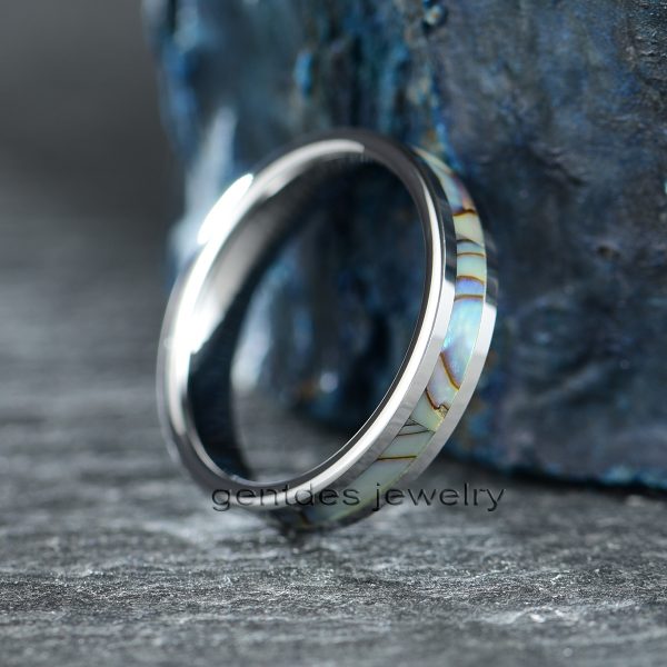 Abalone Shell Tungsten Ring, 4mm Wedding Ring, Engagement Ring, Anniversary Engagement Gift - 图片 2