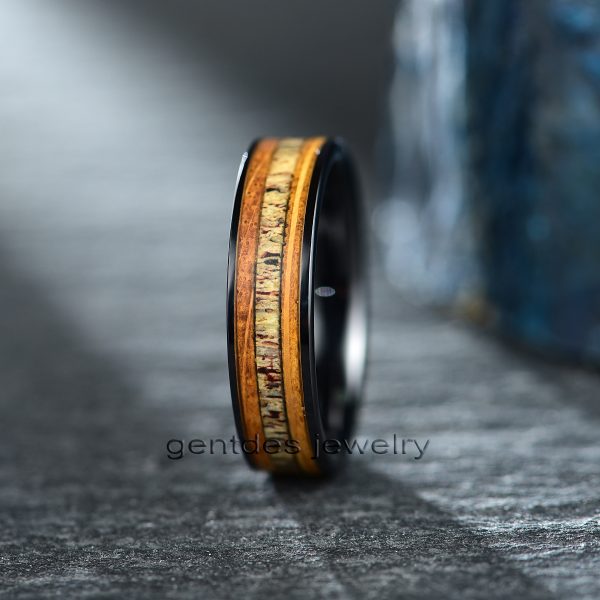 Ceramic Ring, Whisky Barrel Wood Ring, Antler Ring, Men's wedding Ring, Promise Ring, 6MM High Polish - 图片 3