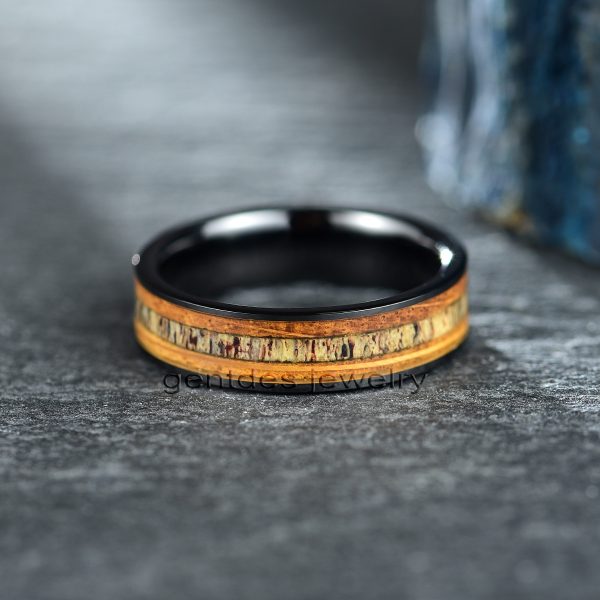 Ceramic Ring, Whisky Barrel Wood Ring, Antler Ring, Men's wedding Ring, Promise Ring, 6MM High Polish - 图片 2