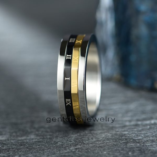 Unique Ring, Stainless Steel Wedding Ring, Sliver Ring, Numerals Rotatable Ring,Men’s Women's Anniversary Ring - 图片 4