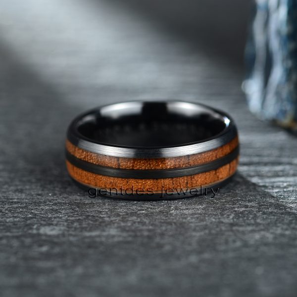 Ceramic Engagement Band, Koa Wooden Ring, Black Ring, Men's wedding Band Ring, Gifts For Him - 图片 3