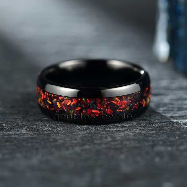 Tungsten Carbide Ring, Galaxy Opal Wedding Ring, Wedding Band, Black Ring, Dome - 图片 3
