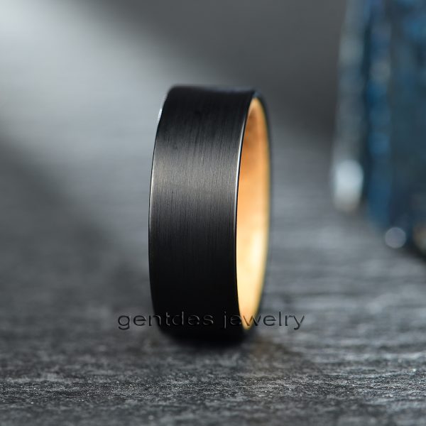 Whisky Barrel Wood Ring, Tungsten Wedding Bands, Matte Black Ring, 8MM Comfort Fit Ring, Whiskey Barrel Rings For Men Wooden Ring - 图片 4
