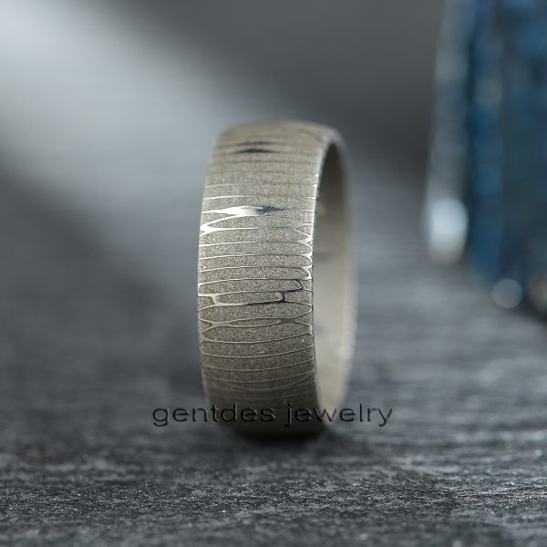Damascus Steel Ring,Wedding Bands Ring, 8MM Silver Ring, Promise Ring, Egagement Ring, Comfort Fit Ring, Unique Texture Ring - 图片 3