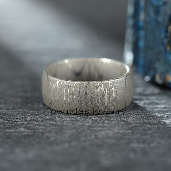 Damascus Steel Ring,Wedding Bands Ring, 8MM Silver Ring, Promise Ring, Egagement Ring, Comfort Fit Ring, Unique Texture Ring - 图片 2